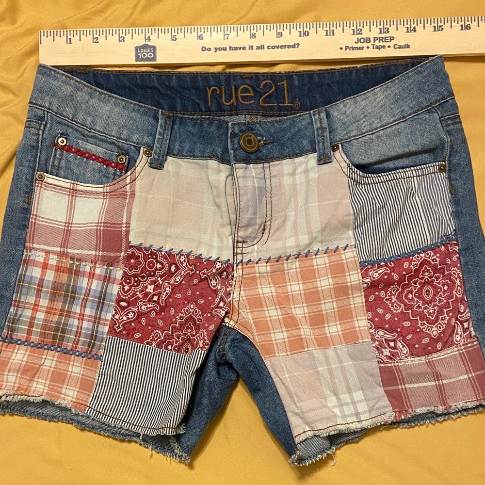 Rue21 Women's Patchwork Jean Shorts - Red and Blue